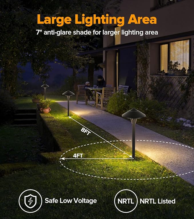 LUTEC 12V Low Voltage Pathway Lights Die-cast Aluminum Pathway Lights with ConnectorsIP65 Waterproof Outdoor Landscape Lighting 3W 240LM Warm White 3000K for Path Yard Garden 8 Pack