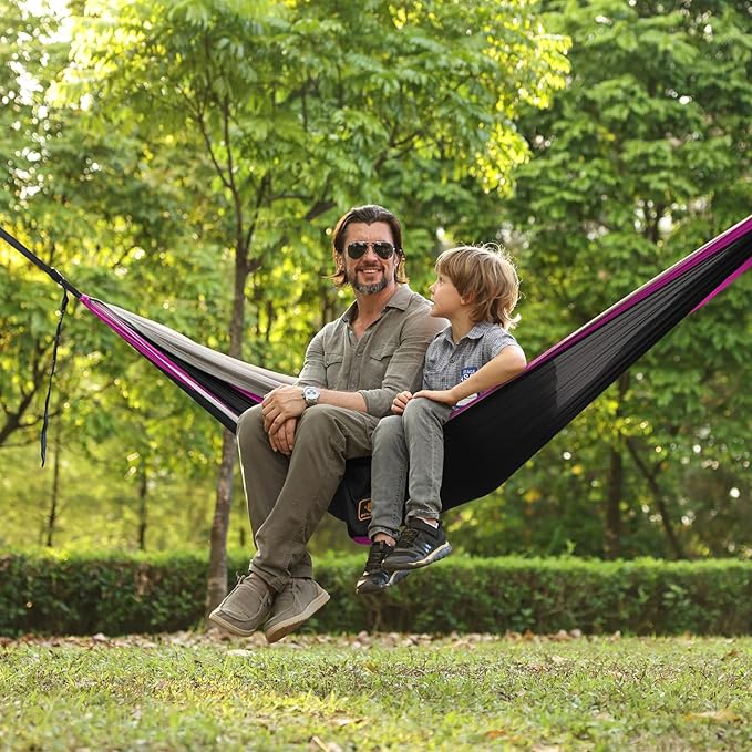 Camping Hammock Portable Hammocks with Mosquito NetLightweight Nylon Parachute Hammock with 10ft Tree StrapsCamping Gear Must Haves for Travel Hiking Backpacking Beach Patio-Black&ampPink