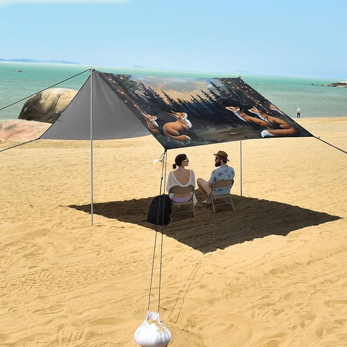 Bolaz Beach Canopy Tent Sun Shade9'×10.5' Large Family Beach Shade UPF50+- Outdoor Shade for Camping Trips FishingFoxs Star Sky