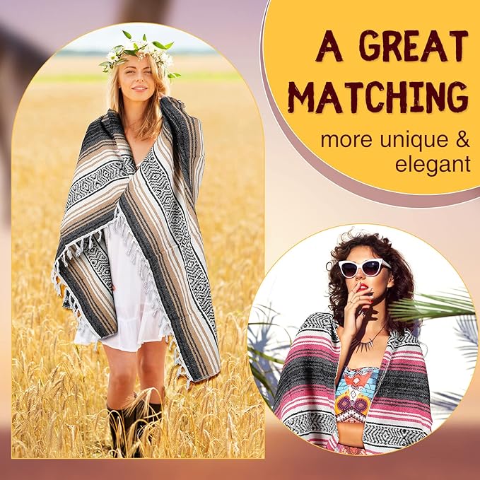 Macarrie 12 Pcs Mexican Beach Blankets Bulk Large Thick Serape Blanket Colorful Striped Yoga Throw for Outdoor Beach Park Picnic Car Couch Home