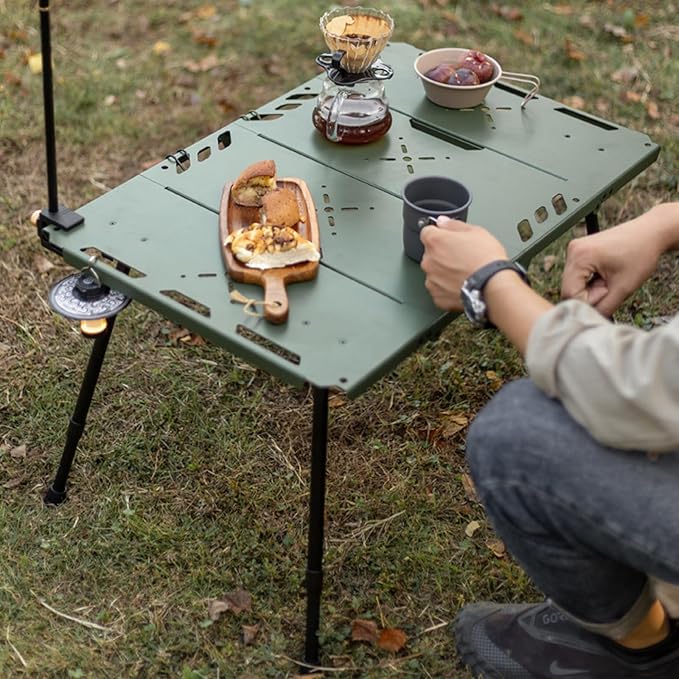 Outdoor Folded Table Regulable Rack Desktop Desktop Double Layers Storage Rack for Camping and Hiking