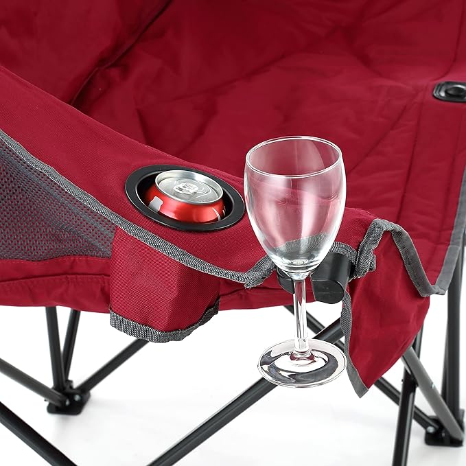 ARROWHEAD OUTDOOR Portable Folding Double Duo Camping Chair Loveseat w/ 2 Cup &amp Wine Glass Holder Carrying Bag Supports up to 500lbs
