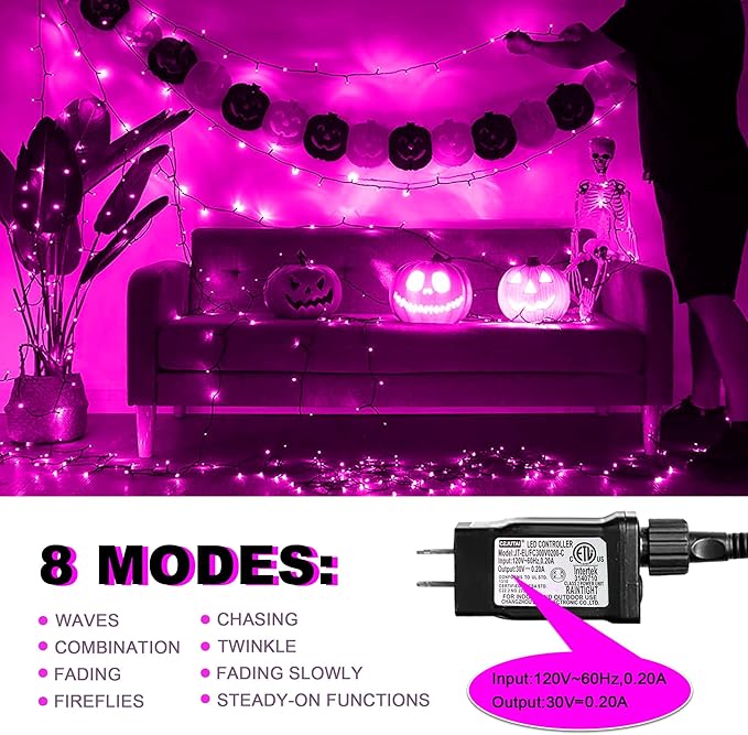 kemooie 500 LED Pink Valentines Day Lights164 FT String Lights Outdoor Plug in Waterproof with 8 Twinkle Modes for Indoor Outdoor Bedroom Yard Wedding Valentines Day Decoration