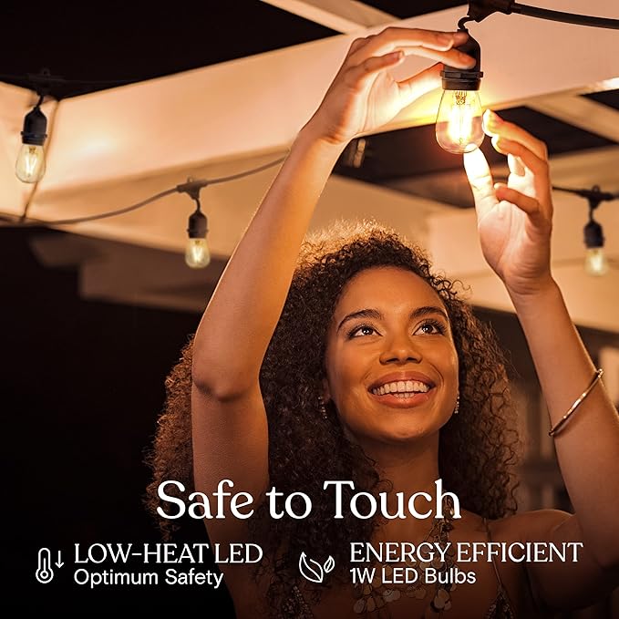 Brightech Ambience Pro - Waterproof LED Outdoor String Lights - Hanging Dimmable 2W Vintage Edison Bulbs - 48 Ft Commercial Grade Patio Lights Create Cafe Ambience In Your Backyard