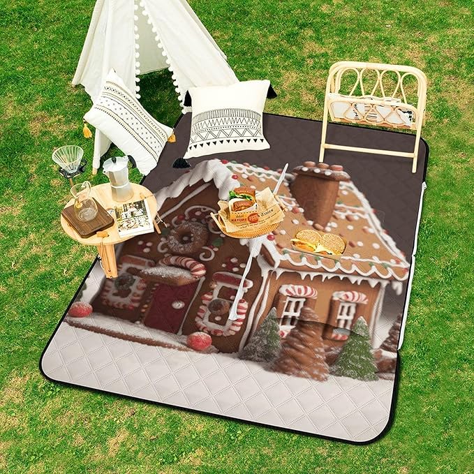 Zipper Gingerbread House Style Picnic Mat Suitable for Travel Camping Park Or Home Use
