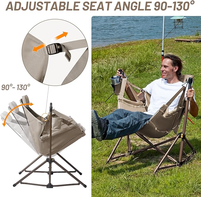 TIMBER RIDGE Hammock Camping Chair with Adjustable Backrest Heavy Duty Folding Hammock Chair Supports 300lbs Portable Hammock Chair for Camping Travelling and Patio Tan