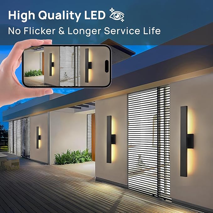 Upgraded 2-Pack 23.6in Modern LED Outdoor Wall Lights 3000K 4000K 5000K Dimmable Black Exterior Wall Sconce Long Outside Light fixtures for House Garage Front Door