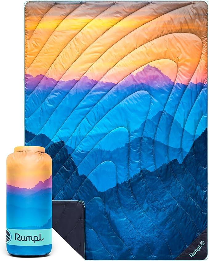 Rumple Original Puffy 1-Person Blanket for Camping and Outdoors Misty Peaks Mountainscape