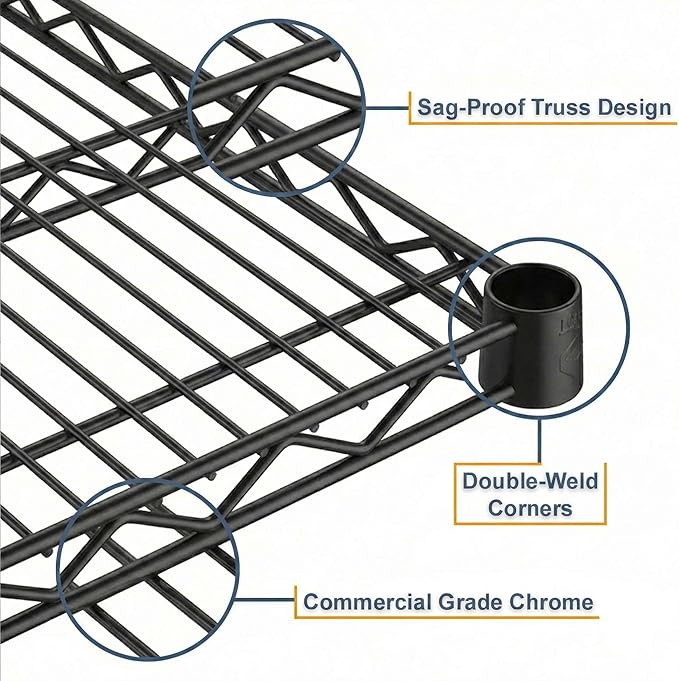 4-Pack Heavy Duty 18x30 Wire Shelf Black Epoxy 600 lb Load Capacity Industrial Storage Unit