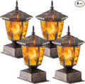 Dynaming 4 Pack Solar Flame Post Lights Outdoor Solar Powered Lamps Fence Post Cap Lights Flickering Flame LED Lantern Waterproof for Garden Deck Patio Fit 4x4 5x5 or 6x6 Wooden Posts Bronze