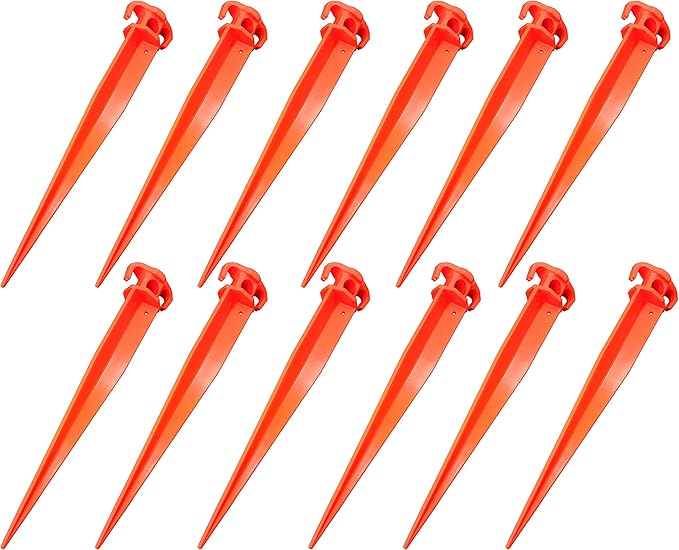 16 12 PCS Tent Pegs Garden Stakes Durable and Strong Plastic Tent Stakes for Beach Mat Camping Hiking Garden Landscape Stakes Orange Stakes UV Resistant