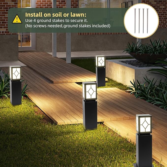 Landscape Path Lights 24 IP65 Waterproof Bollard Lights Heavy Duty Steel Stable Widened Base E27 Lamp Holder Modern Outdoor Path Lights Bollard for Lawn Patio Courtyard Driveway Lozenge 1pack
