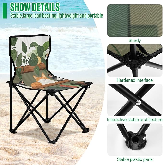 Cat on Shelf Portable Camping Chairs Folding Chair - Durable Oxford Fabric Lightweight Iron Frame Easy Fold Design - Ideal for Outdoor Activities Camping Fishing and Travel