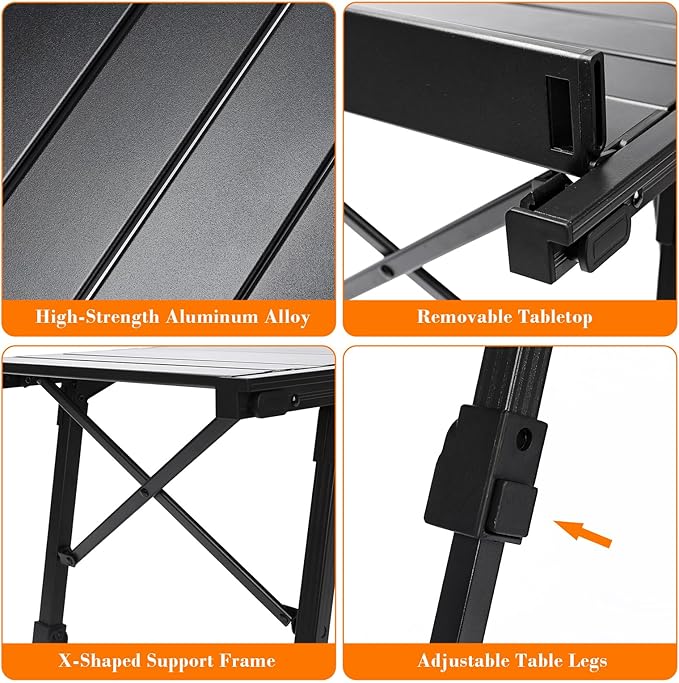 Folding Camping Table Portable Outdoor IGT Camp Table Foldable Picnic Table Outdoor IGT Cook System with Carry Bag Ultralight Aluminum Adjustable Height for Beach BackyardBBQ