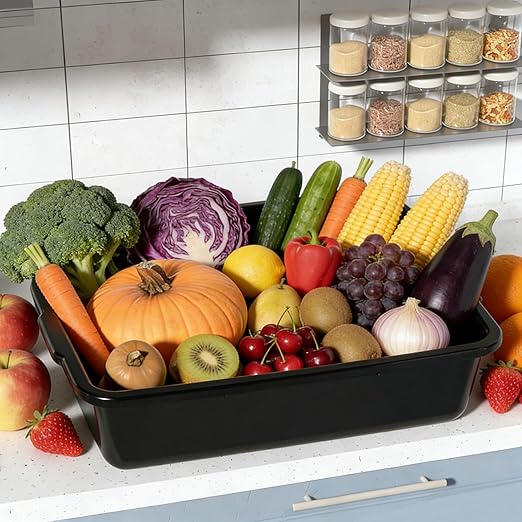 Zopnny FoodService Products Tote Box Bus Box with Reinforced Rim for Kitchen Restaurants And Fast Food Plastic Bus Tub 7 Inches 4-Pack Black
