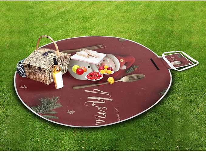 OTVEE Outdoor Picnic Blanket Xmas Circular Mat Moisture-Proof Pad Camping Beach Blankets Foldable Waterproof Sand Mat Hiking Travel 58.2X58.2
