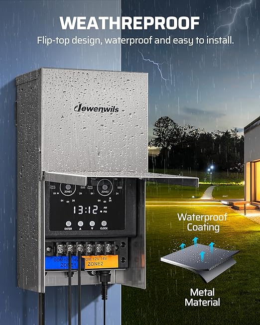 DEWENWILS 300W Low Voltage Landscape Transformer Multi Zone Outdoor Landscape Lighting Transformer with Photocell Sensor &amp Timer 120V to 12V/14V Weatherproof for Deck Light Pool Light ETL Li