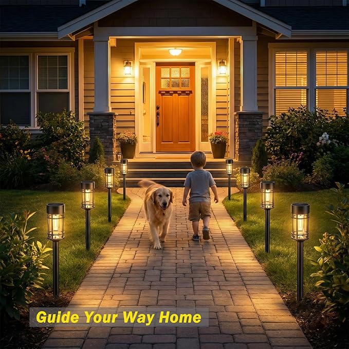 Solar Lights Outdoor Waterproof 8 Pack 21 Solar Pathway Lights with Metal &amp Glass Auto On/Off Garden Lights for Yard Landscape Driveway Walkway