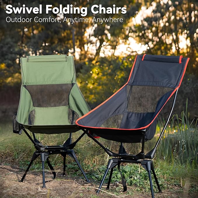 Upgraded 360° Swivel Camping Chair for Adults Portable Folding Chair with Cup Holder Lightweight Compact Backpack Outdoor Chair for Travel Fishing Hiking and Beach