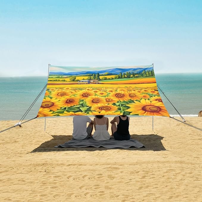 Sunflower Flower FloralCamping Sun Shelters 9.2 x 10.5 FT Beach Canopy Tent Sun Shade with Carrying Bag for Camping Trips Fishing Backyard Fun or Picnics 21341236