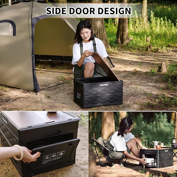 Naturehike Lispace Camping Table with Storage Box 50L Collapsible Trunk Organizer with Lid Folding Storage Bin for Camping Picnic Home