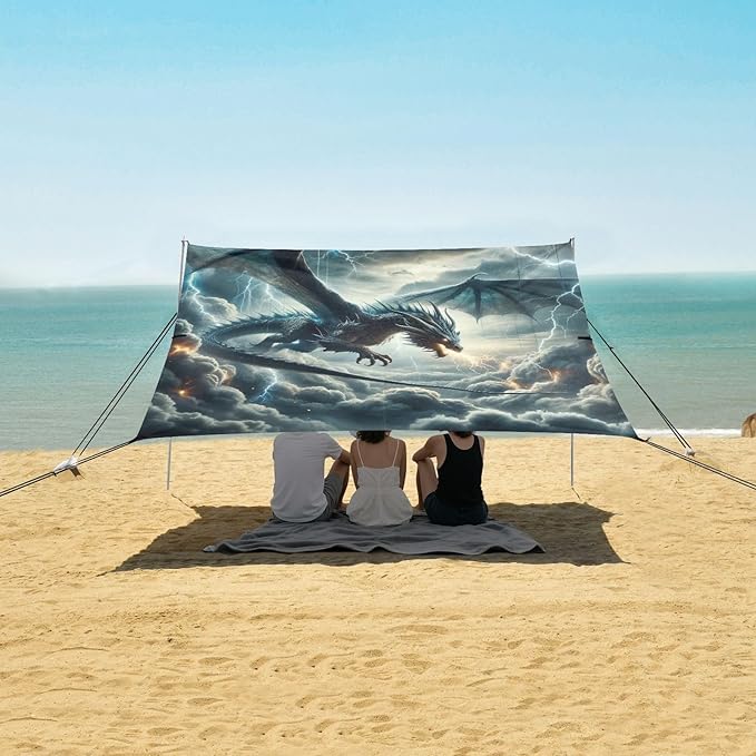 ALAZA Dragon in Sky Beach Tent Sun Shelter UPF50+ Protection Beach Shade Canopy w/ 4 Sandbags for Outdoor Camping Fishing Backyard Fun Picnic 10x9 ft