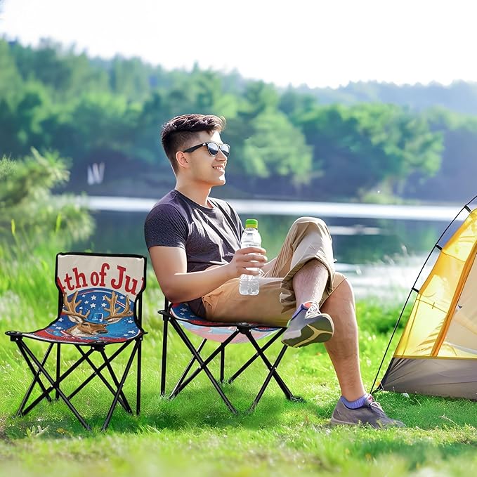 4th of July Independence Day Red and Blue Elk Compact Beach Chairs for Adults Ultra Lightweight Backpacking Chair Includes Carry Bag Lawn Chair for Lawn Camp