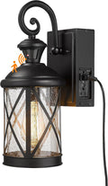 Darkaway Motion Sensor Outdoor Wall Light Dusk to Dawn Outdoor Porch Light with GFCI Outlet Waterproof Exterior Wall Sconce with Seeded Glass Black Wall Mount Lighting Fixture for House Patio Garage