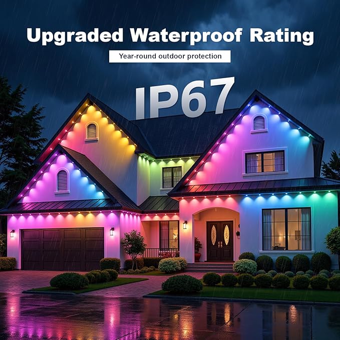 Permanent Outdoor Lights Outdoor Lights100ft with 60 RGBIC LED Lights for Daily and Accent Lighting APP/Remote Control Outdoor Decor Modes IP67 Waterproof White