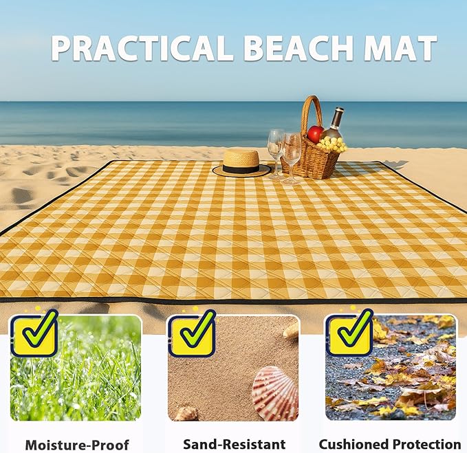 TigeJoy Extra Large Picnic Blanket Waterproof Foldable 80''x80'' Outdoor Picnic Mat Beach Blanket Sandproof for Park Grass Travel Hiking Camping Essentials Gingham Picnic Blanket