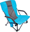 G4Free Low Sling Folding Beach Camping Chairs Compact Concert Lumbar Back Support with Carry Bag Blue