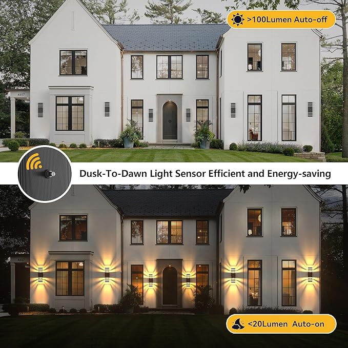 GEYANG Outdoor Wall Light Modern: 14W 3000K Waterproof LED up Down Wall lamp - Dusk to Dawn Lighting - Aluminum Exterior Fixture for Home and Garden Backyard Patio - 6 Pack