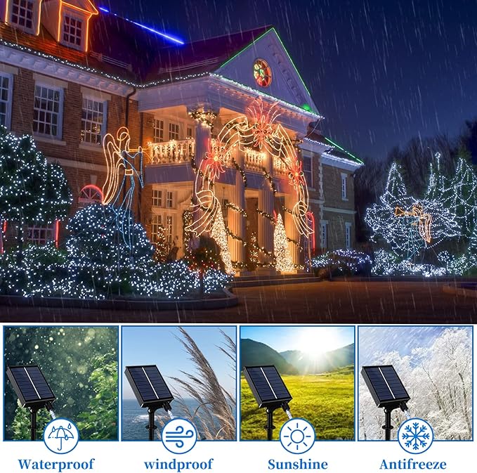 ANJAYLIA Solar Outdoor Rope Lights 66FT 200 LED Solar Powered Rope Lights Outdoor 8 Modes Timer Remote String Light Rope Solar Lights Outdoor Waterproof for Garden Decor White