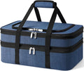 Insulated Double Casserole Carrier - Portable Casserole Carriers for Hot or Cold Food Lunch Tote Warmer or Cooler Bag for Potluck Parties Picnic Cookouts Fits 9 x 13 Baking Dish - Navy Blue