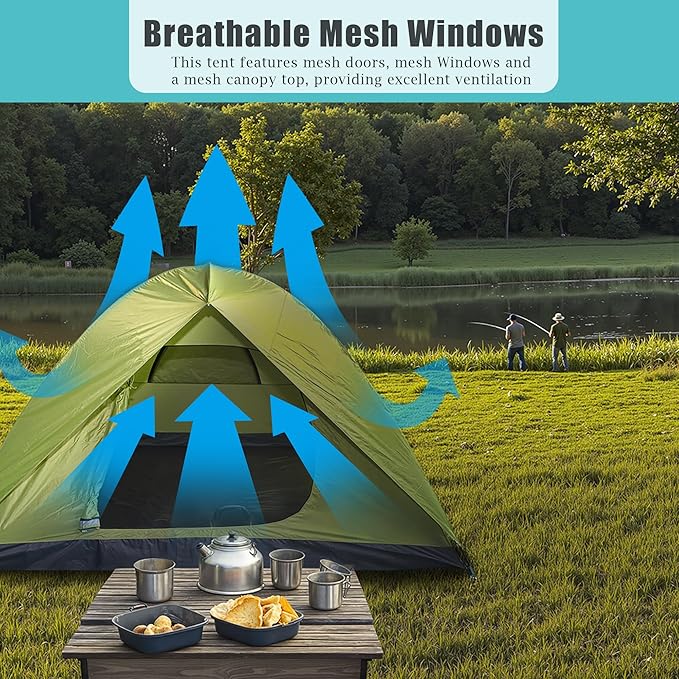 Tents for Camping 4 Person Camping Tents Waterproof Windproof Family Camping Tent Outdoor Dome Tent Easy Setup 210D Oxford Cloth Waterproof (Green -4 People)