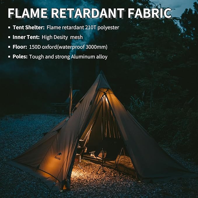 Naturehike Ranch Fire 4 Season Teepee Tent 2 Person Hot Tent with Stove Jack Windproof Waterproof Cold Weather Winter Tents for Camping