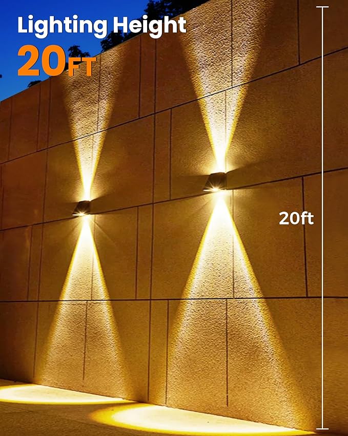 LUHLEE Solar Wall Lights Outdoor 2000mAh 3000K Wall SconcesUp and Down LightingIP65 Waterproof Solar Outdoor Lights for Wall House Fence Patio Porch Garage Yard (Warm White 4 Pack)