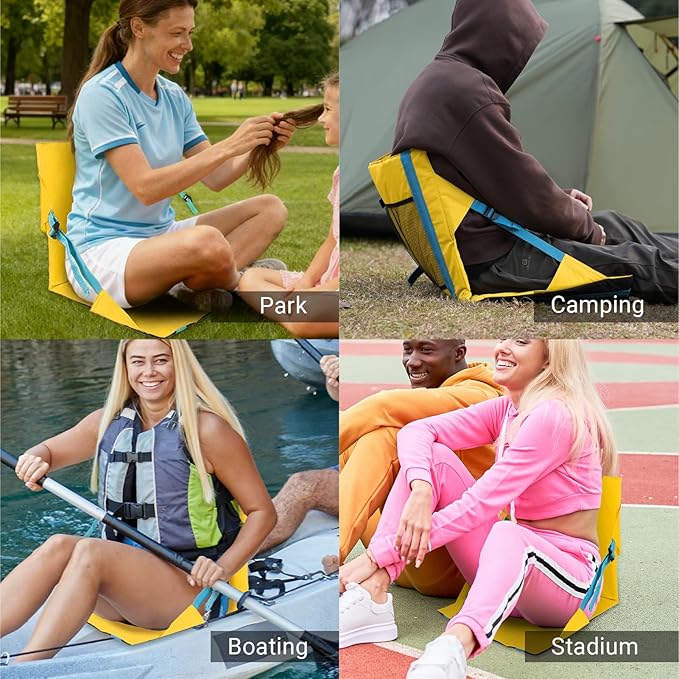 Portable Folding Stadium Seat with Adjustable Backrest 2-Person Comfort Ultralight for Bleacher Sports Outdoor Concerts Camping Picnics Beach Yellow