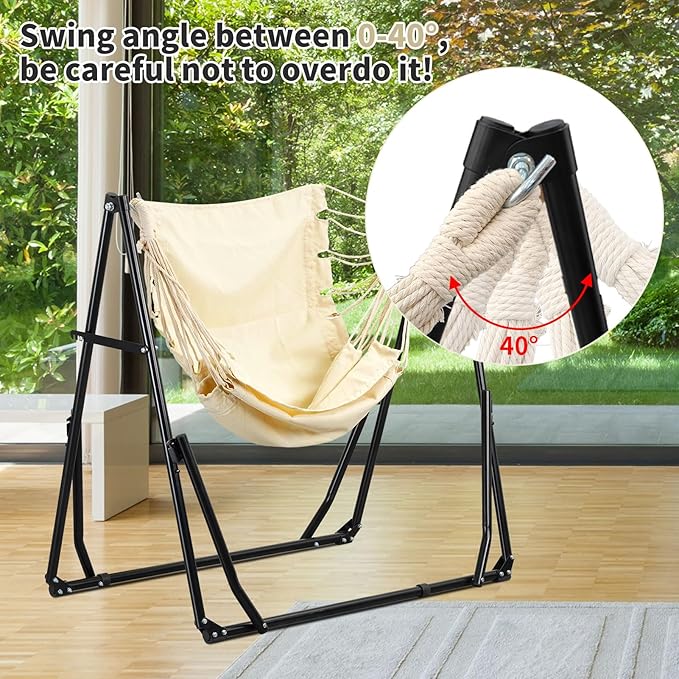 2 in 1 Hammock with Stand Outdoor Hammock Swing Chair with Portable Heavy Duty Stand Multi-Functional Hammock Stand 480 lbs Weight Capacit-White