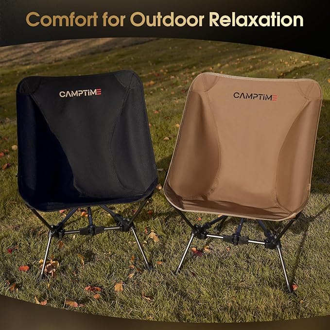 Portable Camping Chair Lightweight Compact Backpacking Chair with Side Pocket Wide Seat Folding Chair for Camping Hiking Beach - Supports 330Lbs Khaki
