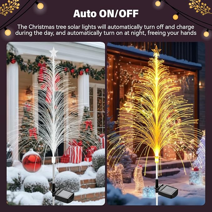 6 Packs Christmas Tree Solar Garden Light with Multi-Colored Change Auto ON/Off Outdoor Yard Light Solar Lighting for Garden Porch Christmas and Festival Decoration (S_Size)