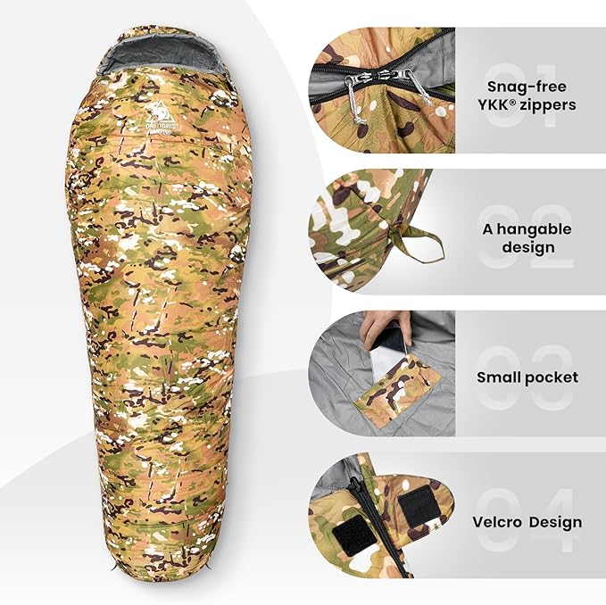 OneTigris Light Patrol 4 Season Mummy Sleeping Bag 32°F Cold Weather Camping Bags for Camping Hiking Backpacking Survival Gear