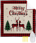 Beach Blanket Waterproof Sandproof Christmas Animal Elk Tree Winter Snowflake Quick Drying Beach Mat with 4 Stakes Red Green Buffalo Grid Shadow Lightweight Picnic Blanket for Travel 95x80