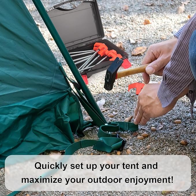 12 Pcs Tent Stakes Heavy Duty 8 inch Ground Anchors Screw in Screw in Tent Stakes Camping Stakes with Storage Box Threaded Tent Spikes with Hex Head Driver and Stake Puller Ground Stakes