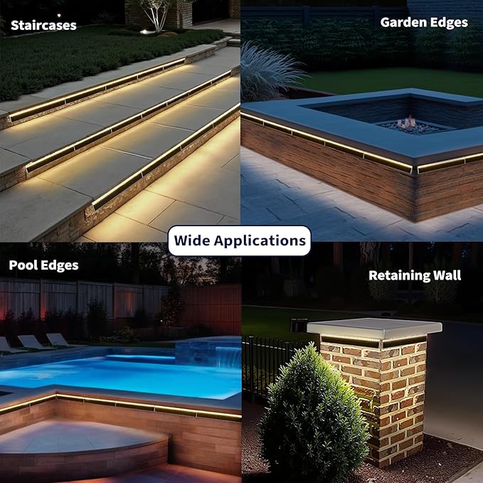Solar Step Lights for Outside 33 Focused-Beam High-Brightness LEDs Waterproof Aluminum Outdoor Stair Light for Risers Curbsides Poolsides Planter Edges (Warm White 8Pack)