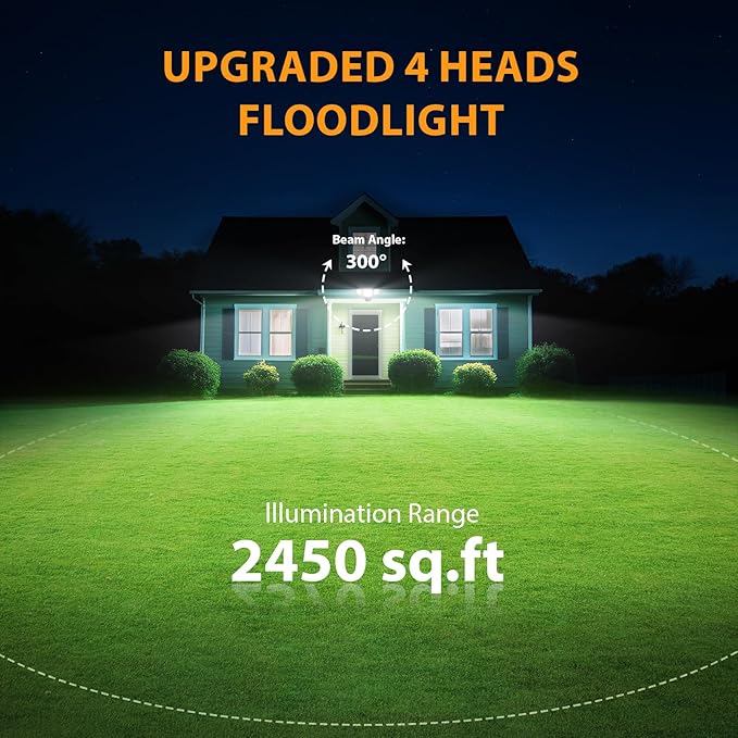 90W Flood Lights Outdoor 10000LM Dusk to Dawn Outdoor Lighting IP65 Waterproof 6500K Daylight 4 Heads LED Security Light for Garage Yard Porch (Black)