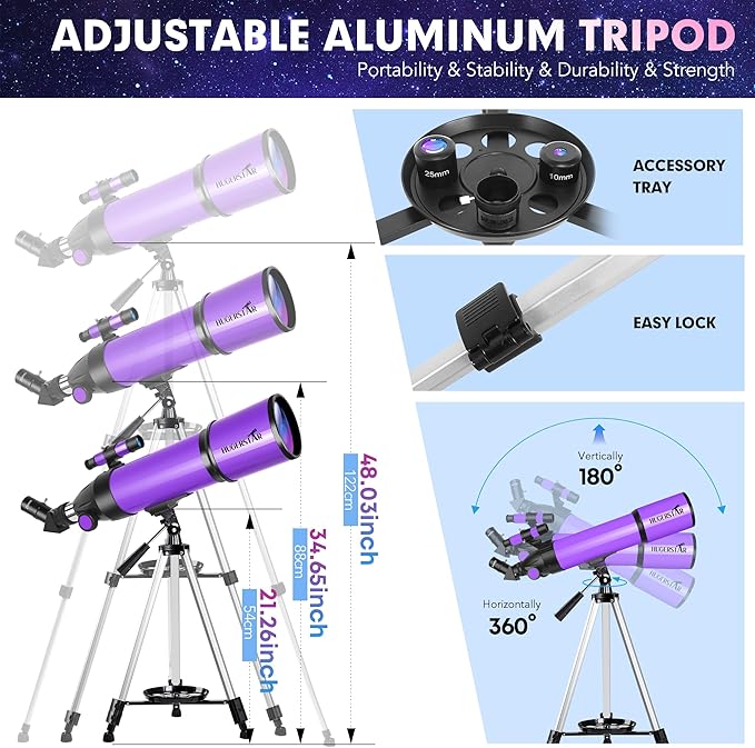 Telescope Telescope for Adults &amp Kids &amp Astronomy Beginners 80mm Aperture 600mm Portable Refractor Telescopes Fully Multi-Coated Optics with AZ Mount Tripod Phone Adapter and Moon Filter