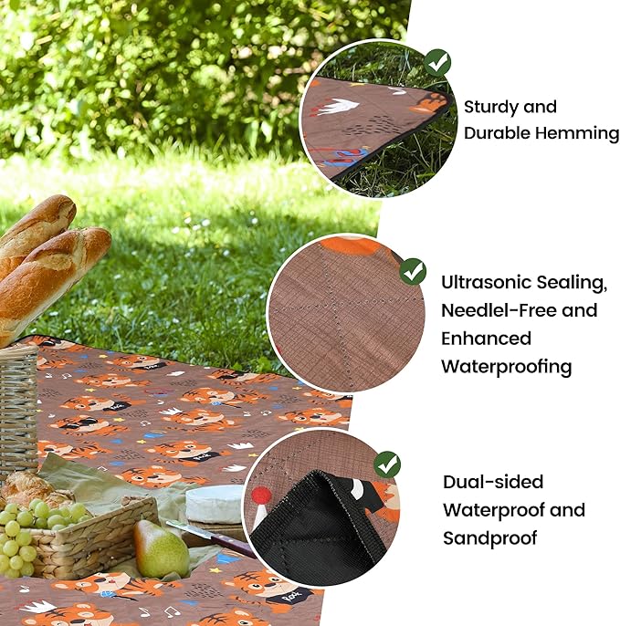 Dimatic Cute Picnic Blankets 78x78 Extra Large Beach Blankets Waterproof Sand Proof Foldable Portable for Outdoor Family Camping