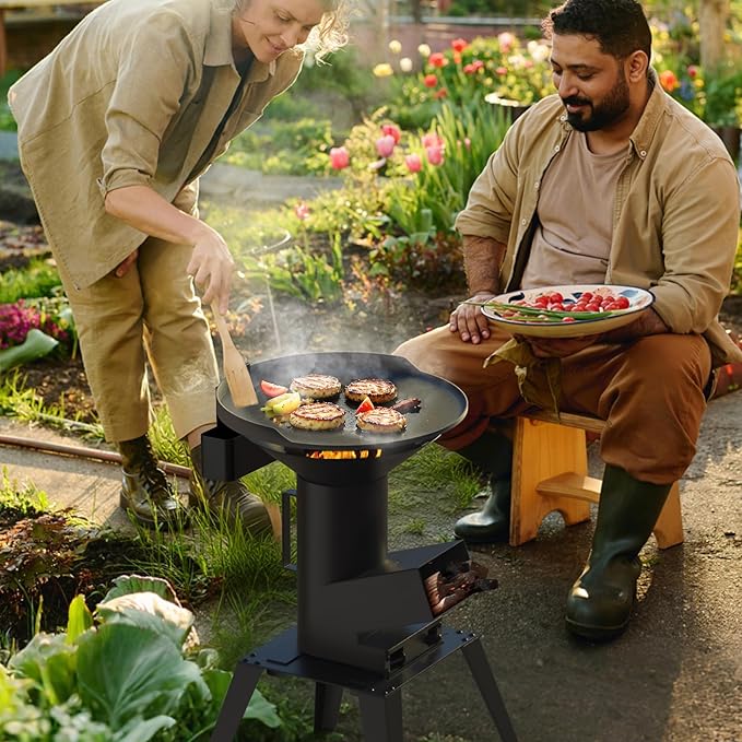 3-in-1 Camp Rocket Stove Kit with BBQ Grate Griddle Pot Rack Portable Wood Burning Stove with Detachable Stand Camping Gear for Outdoor Cooking Patio Barbecue RV Tailgating GS345