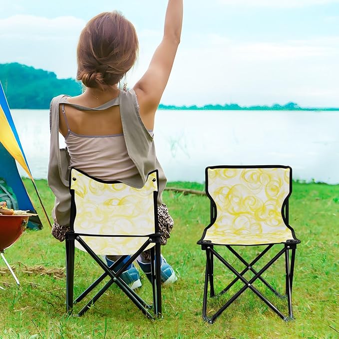 KLL Yellow Transparent Swirls Portable Portable Beach Chairs for Traveling Ultra-Lightweight Camp Chair Includes Carry Bag Hiking Chairs Backpacking Ultralight for Lawn Lawn